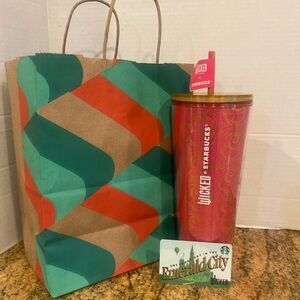 Wicked Starbucks Glinda Galinda Pink/Gold Glitter Cold 24oz Tumbler W/empty Card